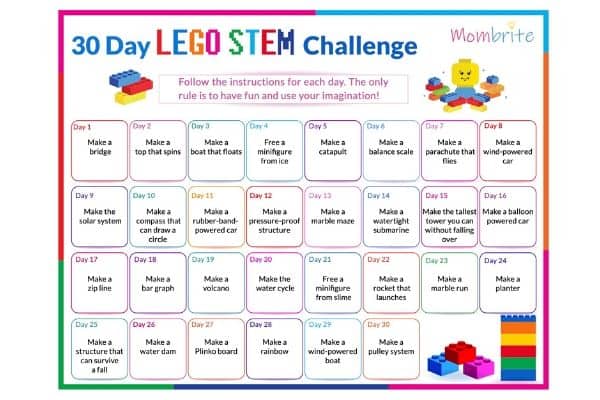 30 Day LEGO STEM Challenge Calendar