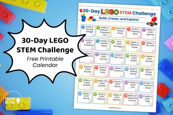 Free Printable 30-Day LEGO STEM Challenge Calendar for Kids Free 30 Day LEGO Challenge Calendar Printable Mockup