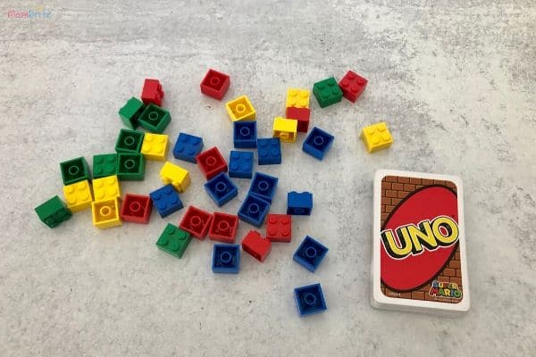LEGO and UNO Cards Counting Activity Set Up