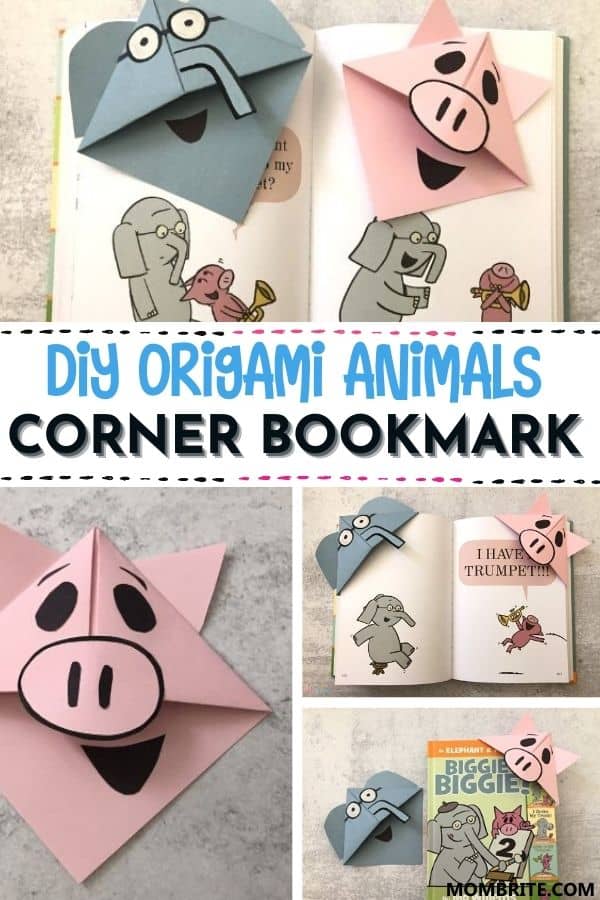 DIY Origami Elephant and Piggie Corner Bookmark Pin