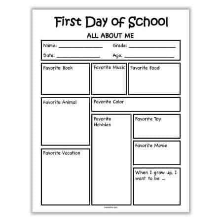 All About Me Printable