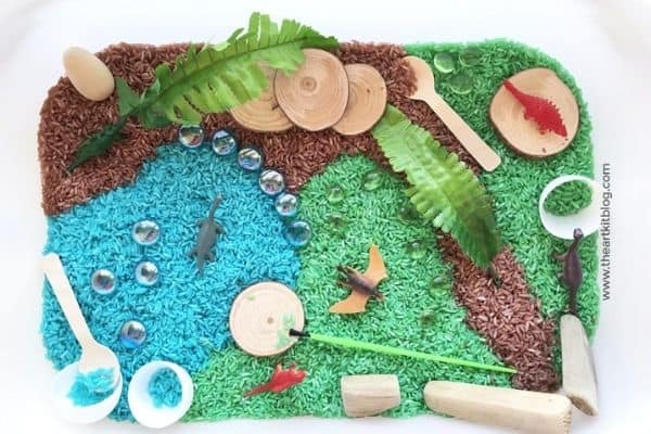 Dinosaur Rice Sensory Bin