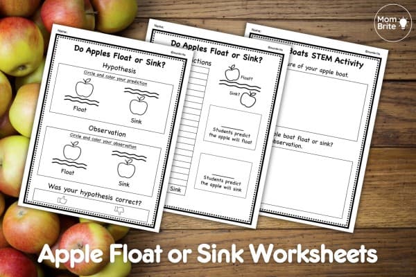 Simple Apple Sink or Float Experiment (Free Printable) Apple Float or Sink Experiment Worksheets mockup