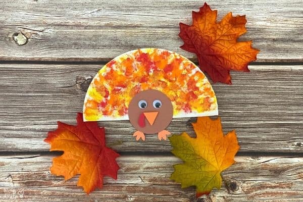 Cotton Ball Painted Paper Plate Turkey Craft (1)