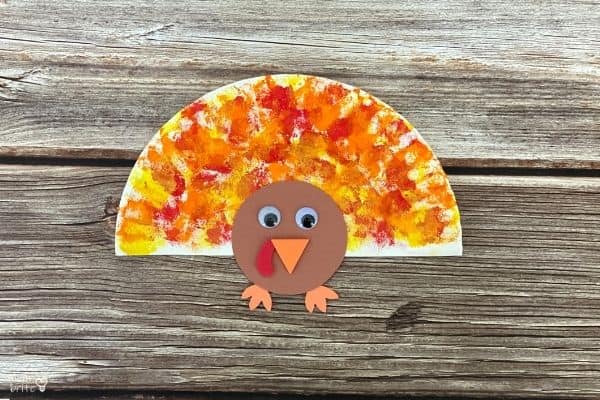 Cotton Ball Painted Paper Plate Turkey Craft