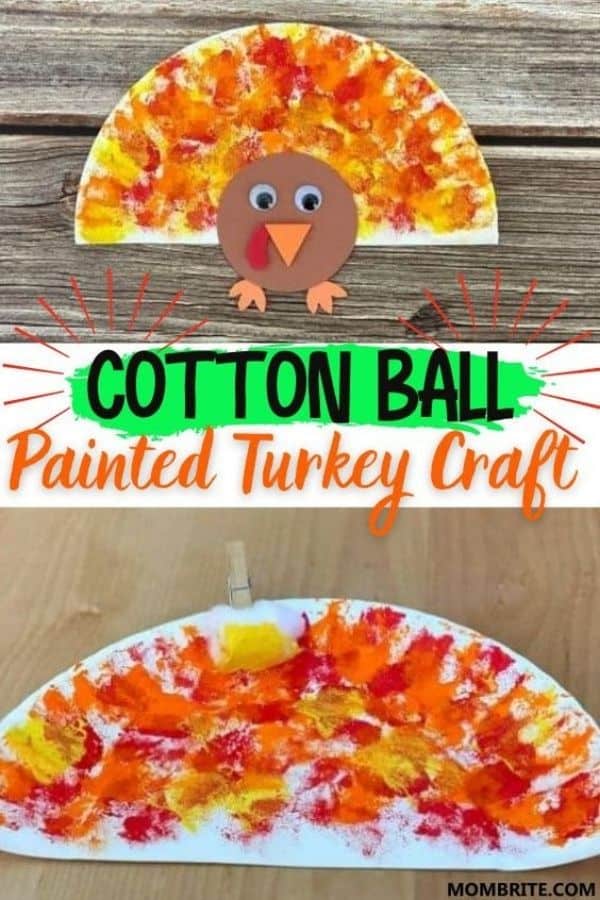 Cotton Ball Painted Turkey Craft Pin