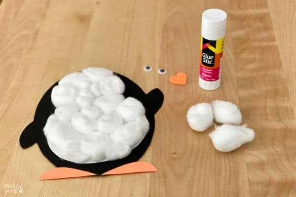 Cotton Ball Penguin Glue