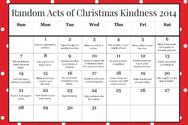 Random Acts of Kindness Printable Advent Calendar