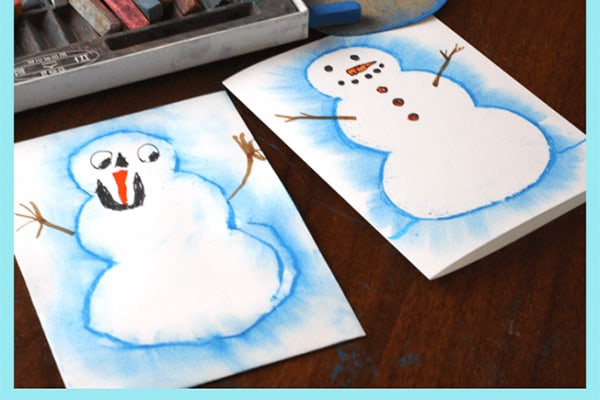 Snowman Drawing with Pastels