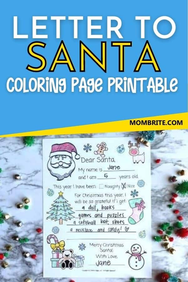 Letter to Santa Coloring Page Pin