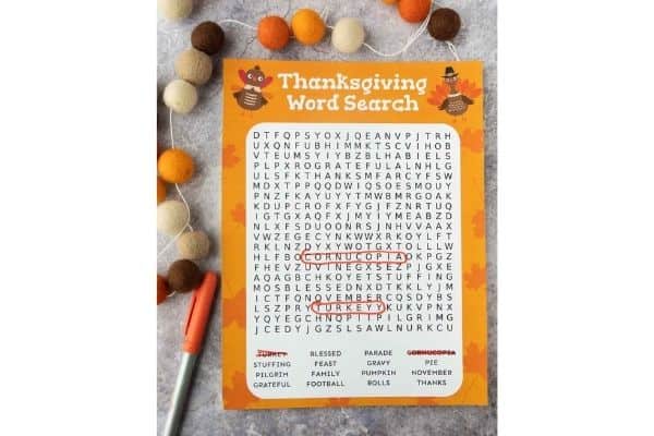 Thanksgiving Word Search Image