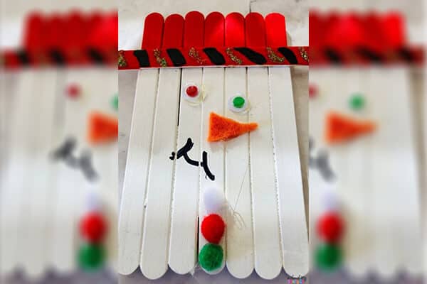 popsicle stick snowman craft finished