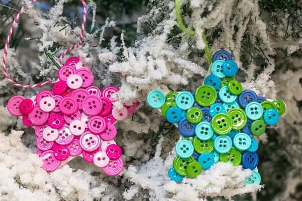 Christmas Tree Ornaments Made Out of Buttons