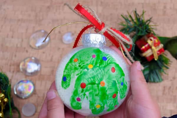 Handprint tree christmas jingle bell ball ornaments