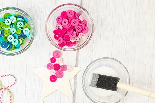 Wooden Star and Buttons to Make Button Ornament