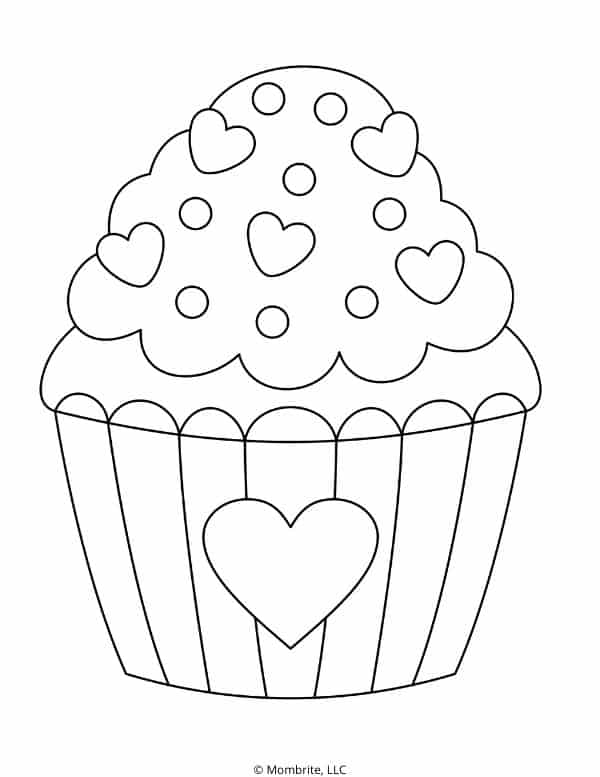 Cupcake with Heart Sprinkles Coloring Page
