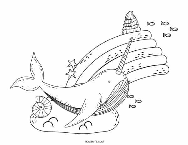 Narwhal and Rainbow Coloring Sheet