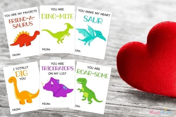 Free Printable Dinosaur Valentine's Day Cards for Kids