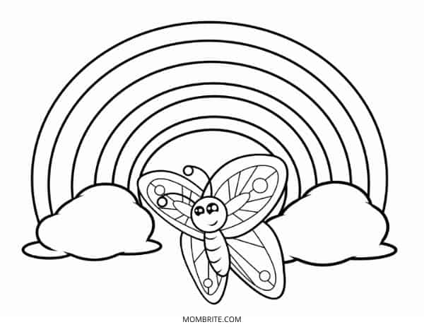 Rainbow Coloring Page with Butterfly