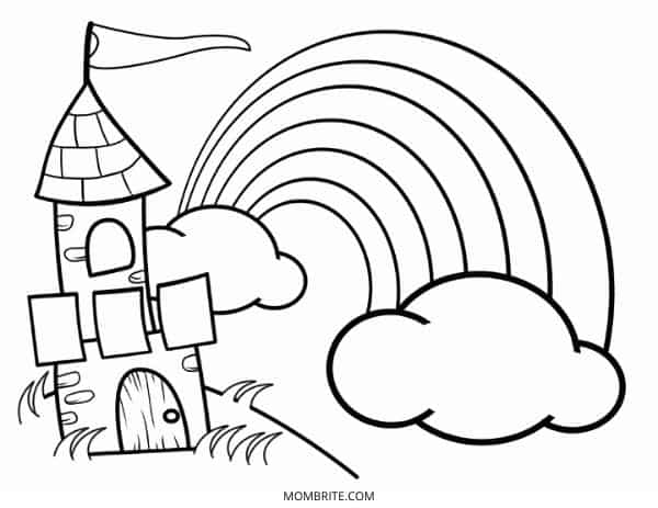 Rainbow Coloring Page with Castle