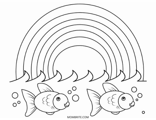 Rainbow Coloring Page with Fish