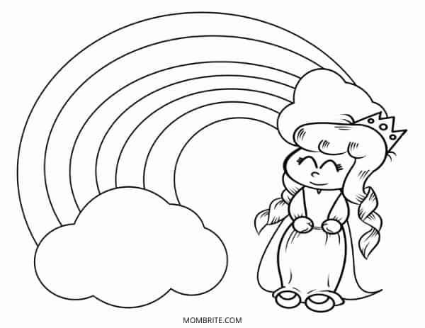 Rainbow Coloring Page with Princess