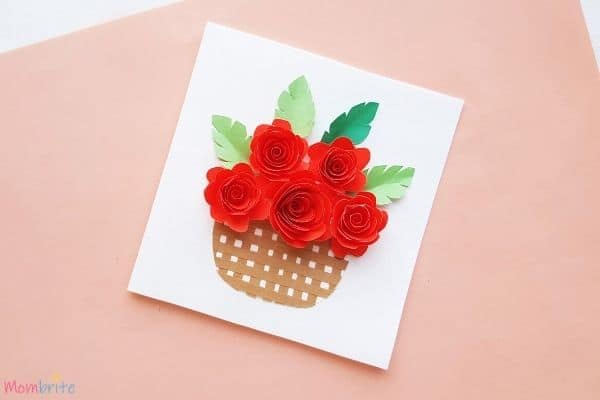 3d rolled paper roses flower basket card free template mombrite