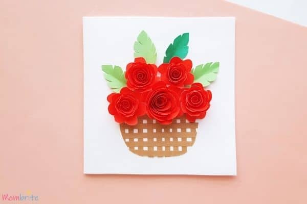 3d rolled paper roses flower basket card free template mombrite