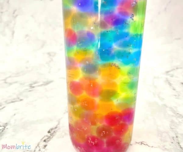 Water Bead Rainbow Sensory Bottle Closeup