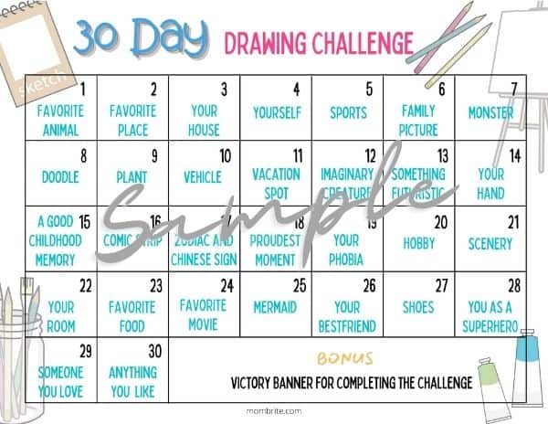 30 Day Drawing Challenge Calendar Sample