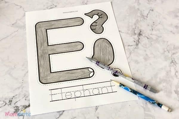 Letter E Craft Elephant Color Template