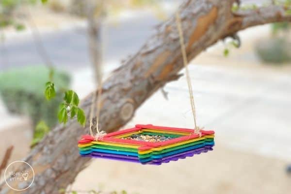 Popsicle Stick Bird Feeder Design in Tree