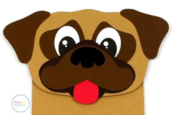 Pug Dog Paper Bag Puppet Craft Closeup