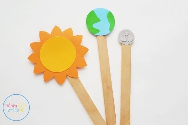 Sun Earth Moon Paper Craft Attach Popsicle Stick