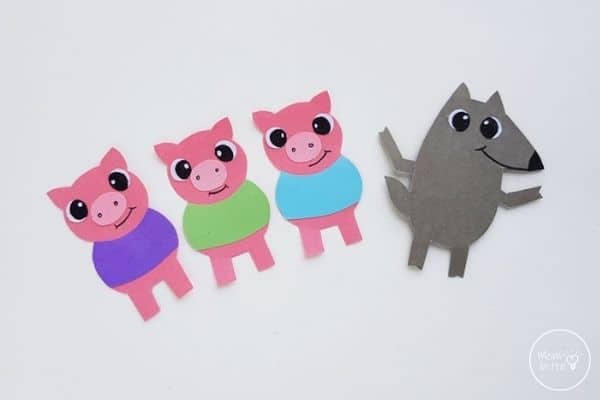 Three Little Pig Finger Puppets Glue Eyes and Draw Faces