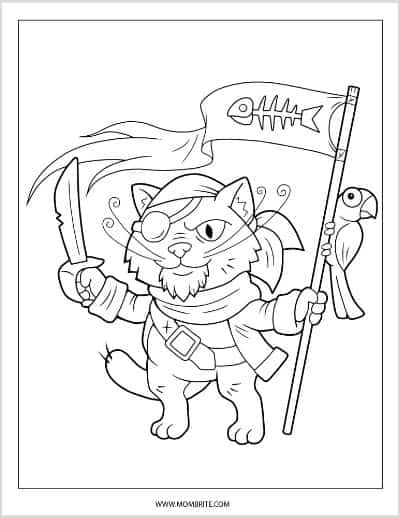 Cat Pirate Coloring Page