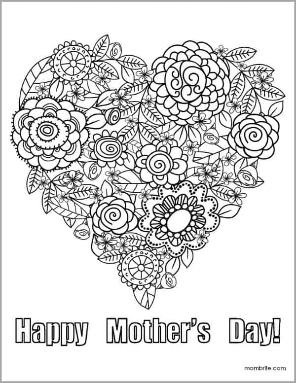 Mother's Day Coloring Page with Flower Heart