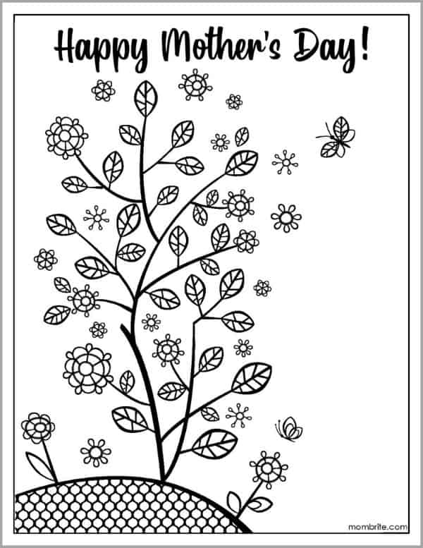 Mother's Day Coloring Page with Growing Plants