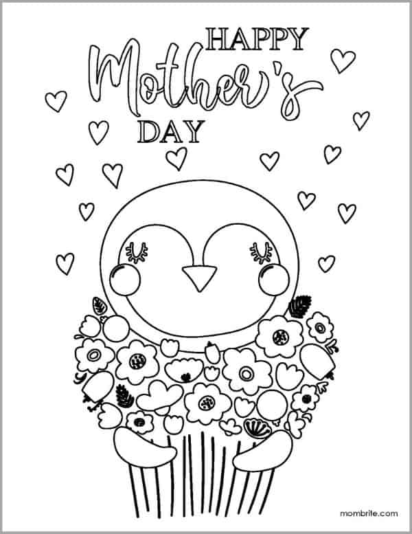 Mother's Day Coloring Page with Penguin