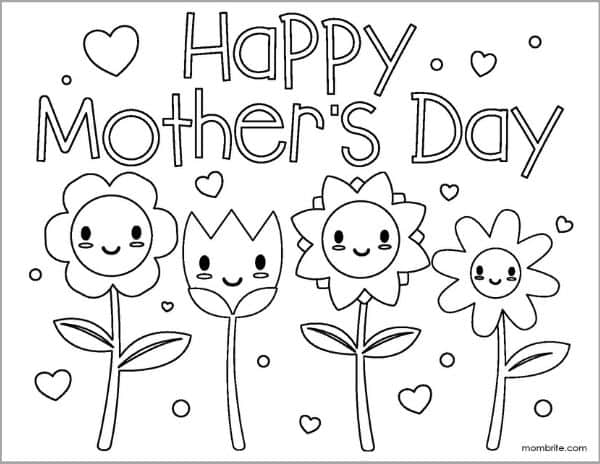 Mother's Day Coloring Page with Smiling Flowers