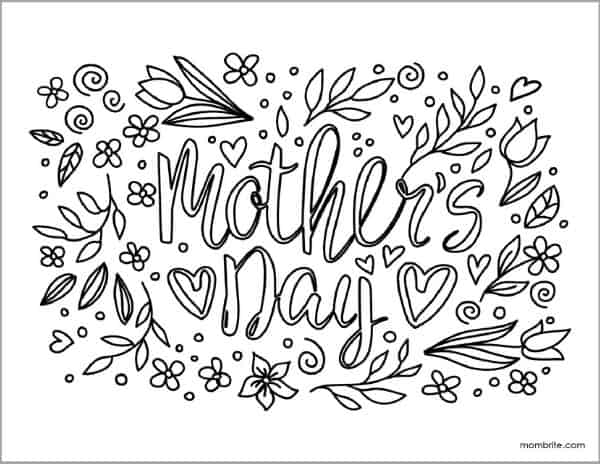 Mother's Day Coloring Sheet with Flowers and Leaves