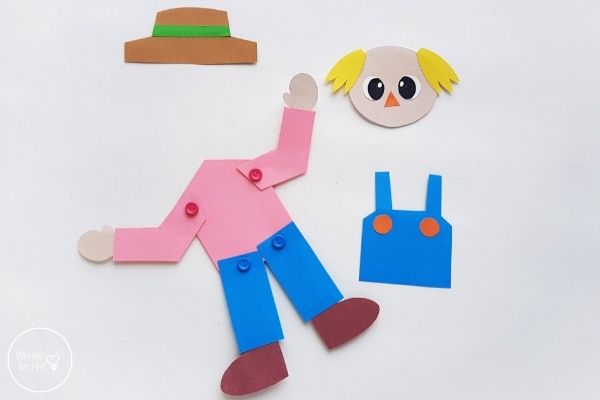 Paper Scarecrow Craft Attach Arms with Brad Pin