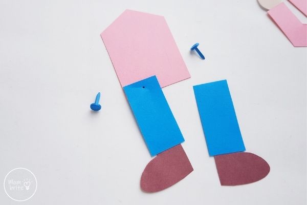 Paper Scarecrow Craft Attach Legs with Brad Pin