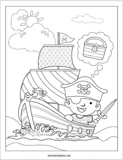 Pirate Finding Treasure Coloring Page