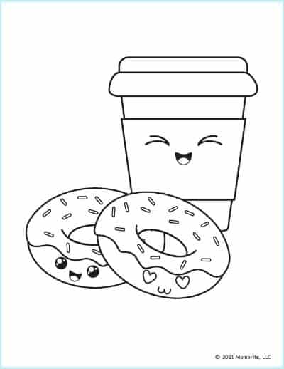 Donuts with Coffee Coloring Page