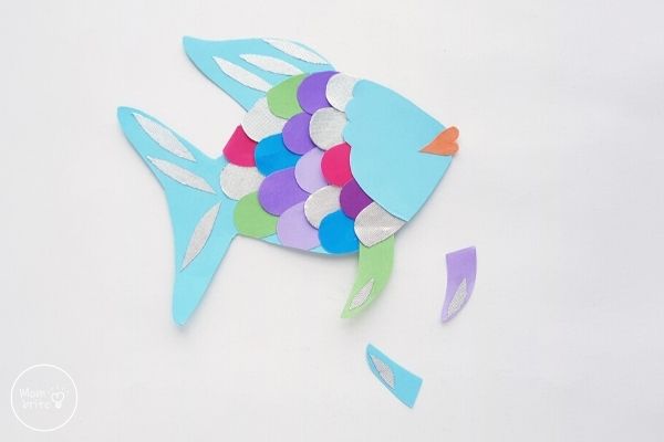 Paper Rainbow Fish Craft Glue Fins to Body