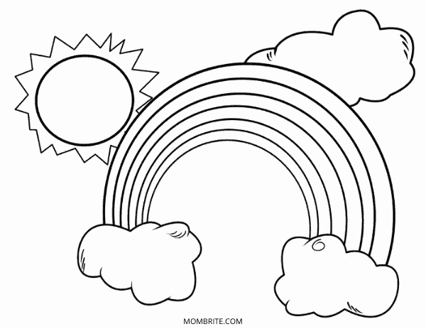 Rainbow Coloring Page with Sun and Clouds