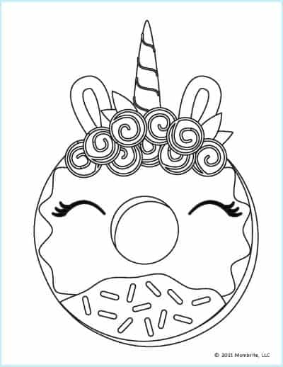 Unicorn Flowers Donut Coloring Page