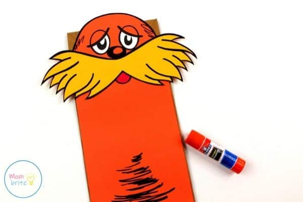 The Lorax Paper Bag Puppet Glue Head on Body