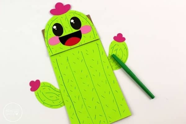 Cactus Paper Bag Puppet Draw Details